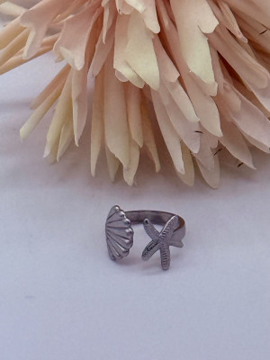 Zilveren Schelp- en Zeester Ring
